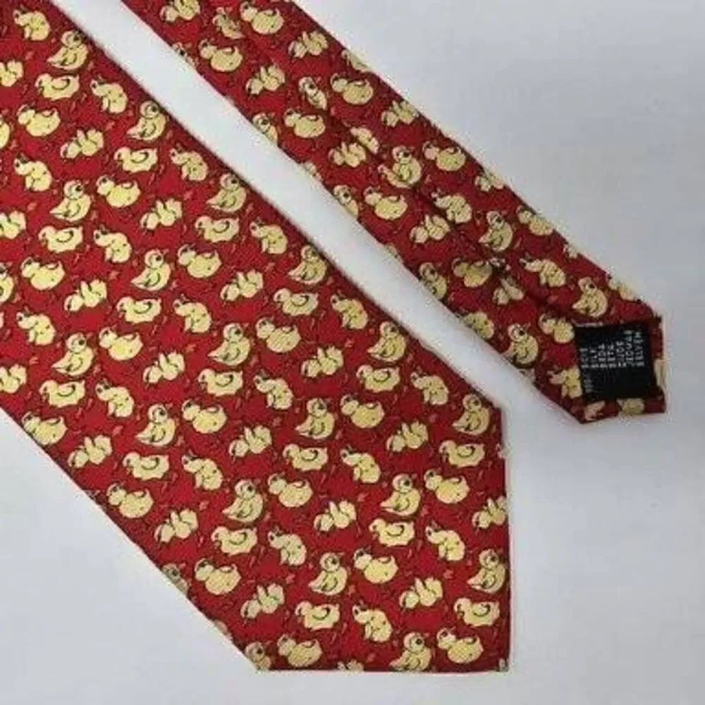 ANTICHE SETERIE FIORENTINE ITALY RED YELLOW BABY DUCKS PATTERN SMOOTH 3.75"